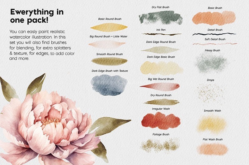 Procreate仿真水彩笔刷套装